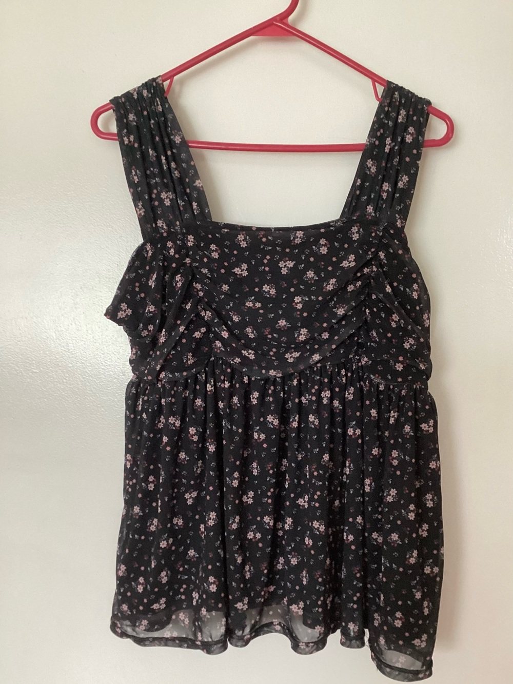 Women’s 2XL COCO and SHAY Floral Black Square-Neck Womens Tank Top Pink Blossoms